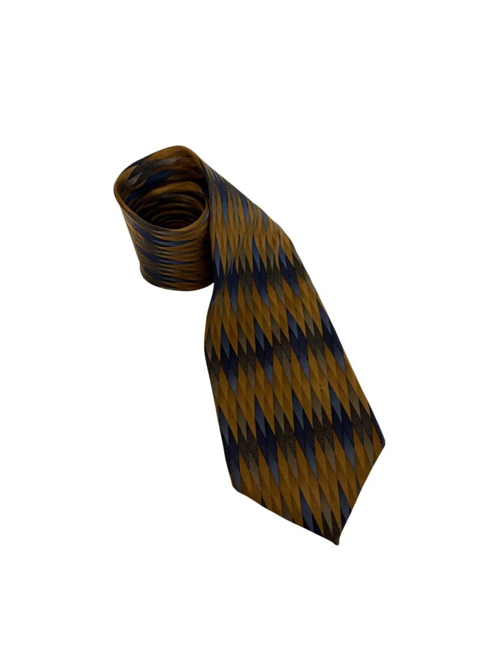 Vintage FN Fashion Neckwear Mens Silk Tie Copper Blue Geometric Necktie Office